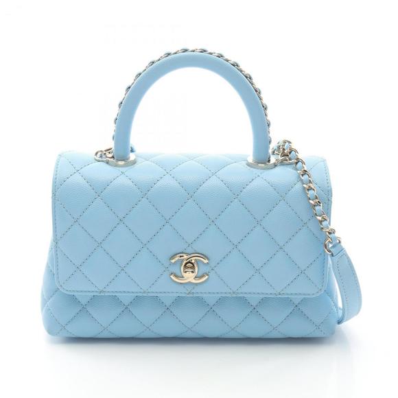 CHANEL Coco Handle Flap Matelasse Handbag in Calfskin Leather, Blue - Picture 1 of 11